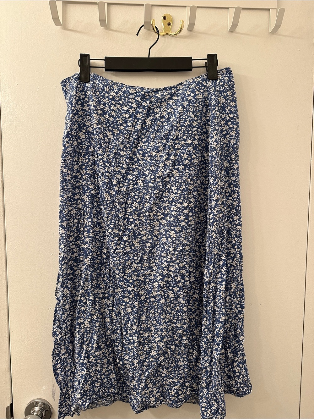 Blue Floral Midi Skirt - Women's Casual A-Line